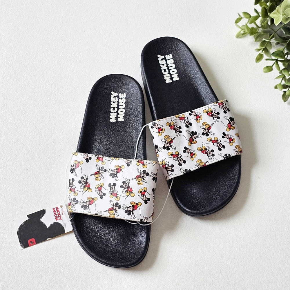 Disney Mickey Mouse Slide Sandals Black Multicolor Strap NWT Little Kid Size 2/3